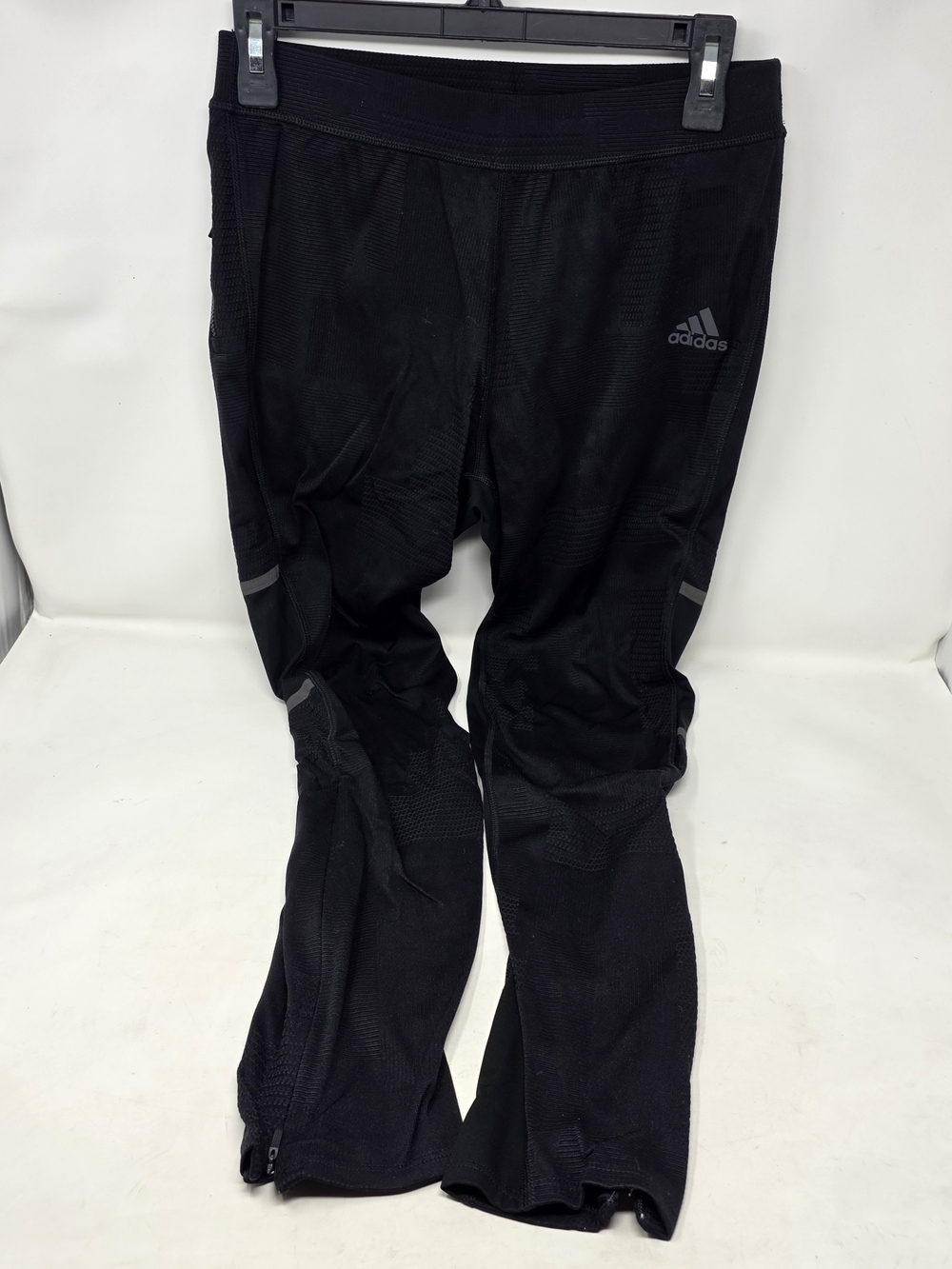 Adidas Climalite Stretch Knit Running Pants Tight Black Men's Large Ankle Zipper